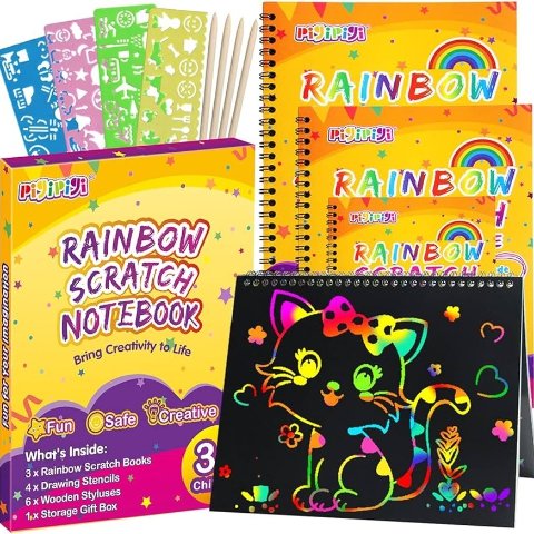 pigipigi 3件装彩虹刮刮彩绘笔记本 绘图纸套装