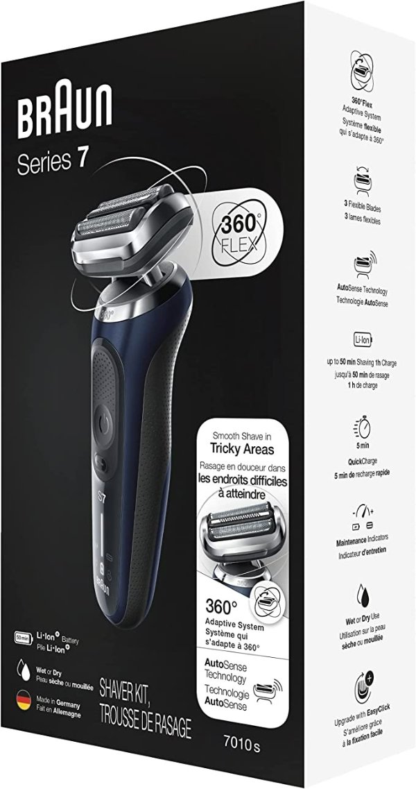 Series 7 70-B1000S Electric Shaver, Wet and Dry, Rechargeable, Cordless Foil, Blue