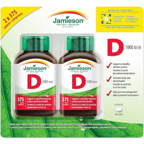 Jamieson Vitamin D3 1000IU 2瓶装 共750粒
