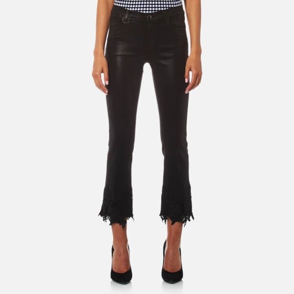 Women's Selena Mid Rise Crop Bootcut Jeans with Lace - Coated Black Lace