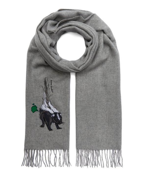 Vichi Animal-Embroidered Narrow Wool Scarf