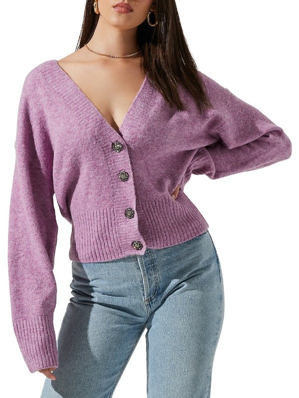 香芋紫针织开衫