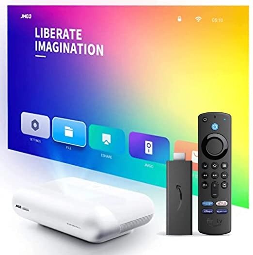 JMGO O1 1080P Ultra Short Throw Smart LED Projector + Fire TV Stick