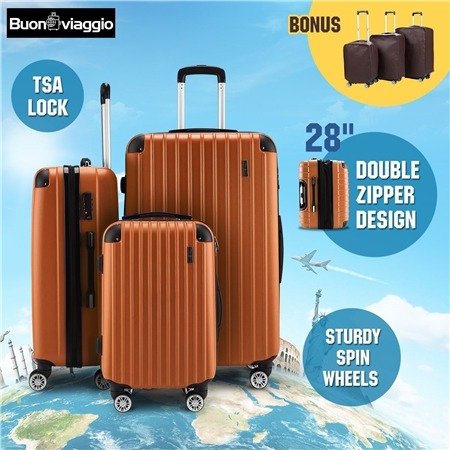 3Pc Luggage Suitcase set-Orange With 3X Covers & TSA Lock