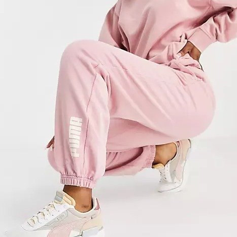 粉色logo慢跑裤