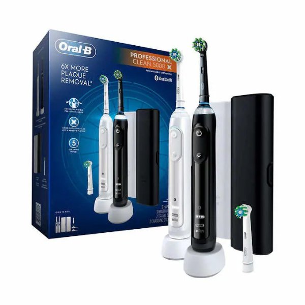 Oral-B Professional Clean 5000 X黑白电动牙刷2支