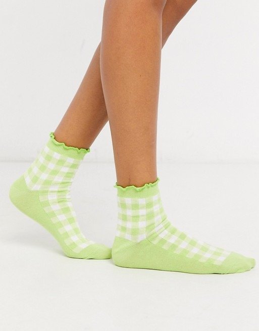 牛油果绿格子袜子