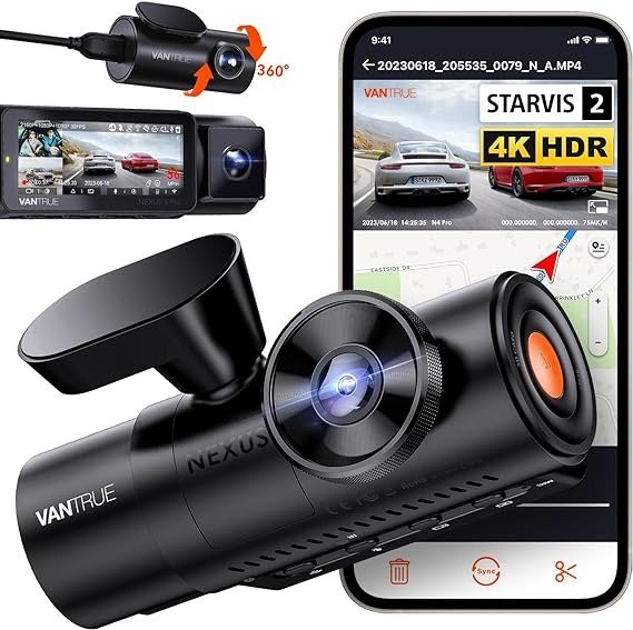 Vantrue N4 Pro 3视 4K 行车记录仪 夜视 语音控制、GPS、4K HDR、24 小时缓冲停车模式、超大支持 512GB