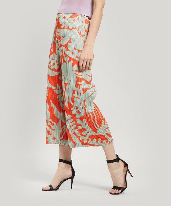 Swimming Print Pleated Cropped Wide-Leg Trousers