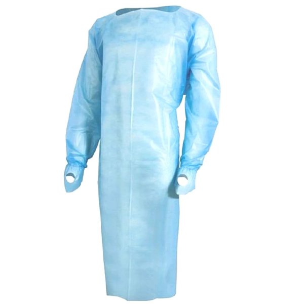 防菌防尘 一次性蓝色塑料隔离衣 后扎带款