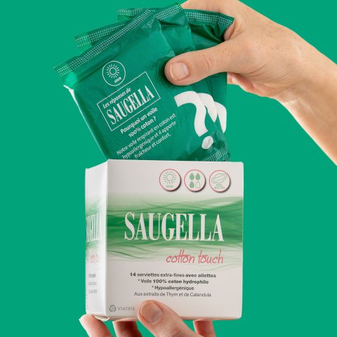 €3收日用14片 敏感肌肤适用Saugella 法国宝藏卫生巾 100%纯棉 抗菌抑味 超！级！软！