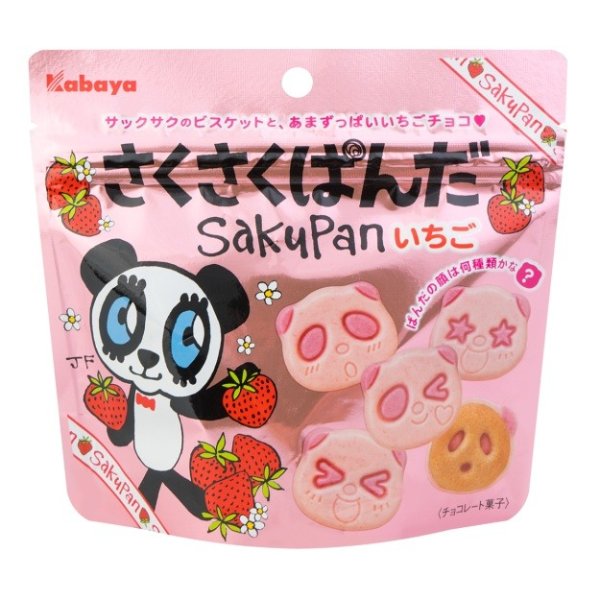 日本KABAYA 熊猫草莓巧克力饼干 47g