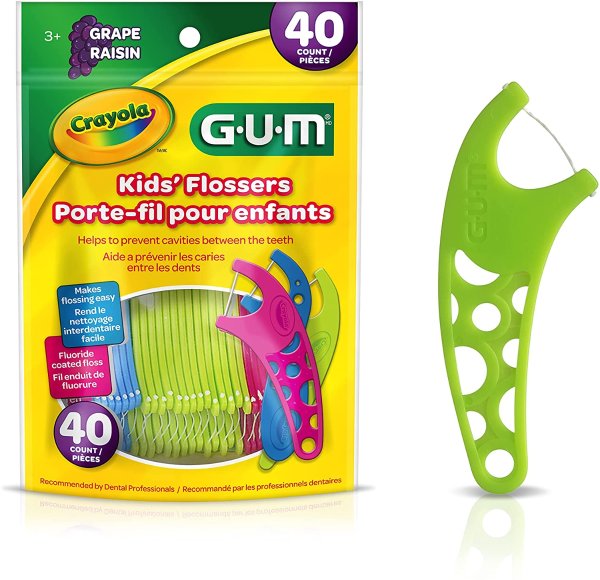 GUM 儿童彩色果味牙线,  3岁以上, 40个装