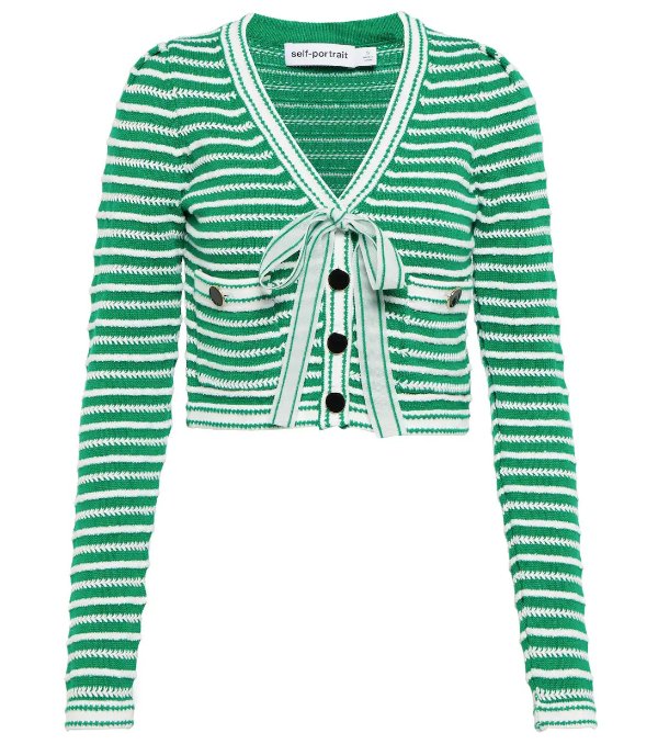 绿色蝴蝶结绑带针织衫