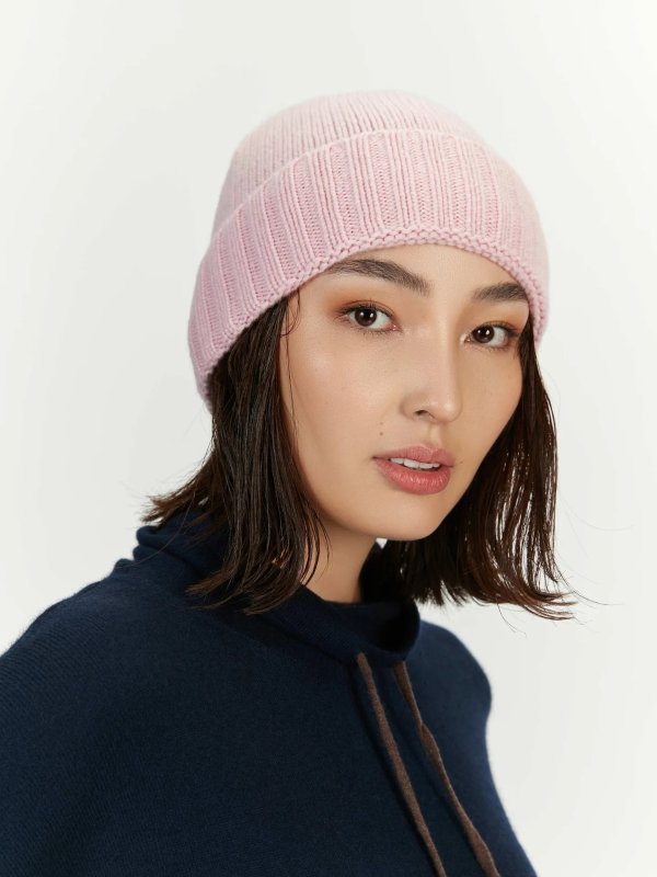 粉色羊绒针织帽