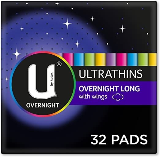 U By Kotexltrathin Overnight Long With Wings, 32 Cont (8 x 4 Packs)