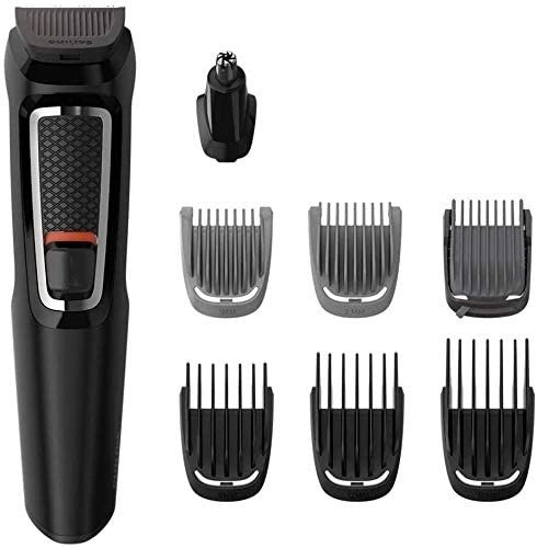 Multigroom Series 3000 8-in-1 Face and Hair Cordless Trimmer with 8 Tools, Rinseable Attachments and up to 60 min Run Time, Black, MG3730/15