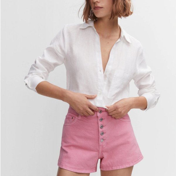 粉色高腰牛仔短裤