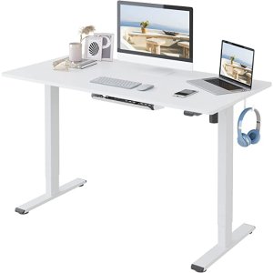 纯白色，100 x 60 cm升降办公桌