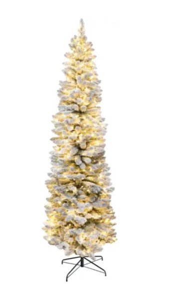  6.5' 植绒纤细圣诞树 - 配有 600 个暖白色 LED 灯