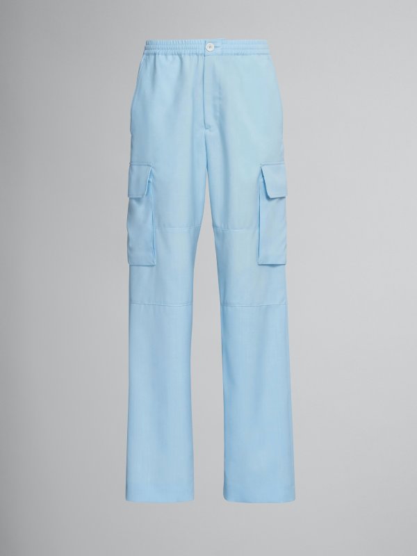 Pantalon cargo en laine tropicale bleu clair | Marni