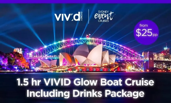 90-minute Official Vivid Weekday Cruise with Drinks Package at Sydney Event Cruises (Up to 58% Off)