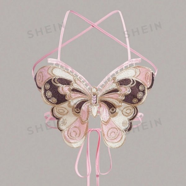 粉色蝴蝶吊带