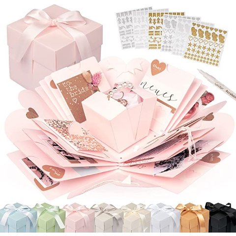 weddlyn® – Uberraschungsbox – hochwertiges Papier & Verarbeitung – Explosionsbox mit modernen Stickern und Stift – Fotobox zum selbstgestalten – Kreative Uberraschung Box inkl. Anleitung – rosa (matt)