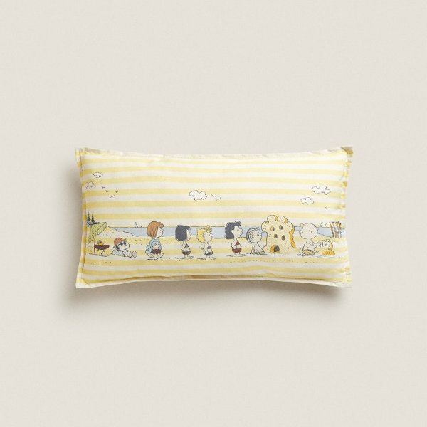 史努比联名：奶黄色条纹靠枕枕套