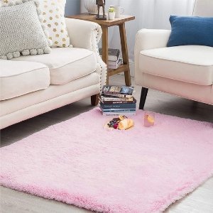 Bedsure 粉色ins风毛绒地毯 4 x 5.3英尺