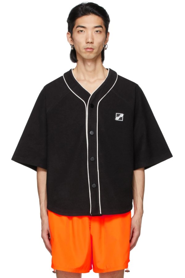 Black Terrycloth Baseball Short Sleeve Shirt