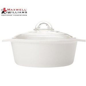 Maxwell＆Williams 圆形奶白色透明盖砂锅2L
