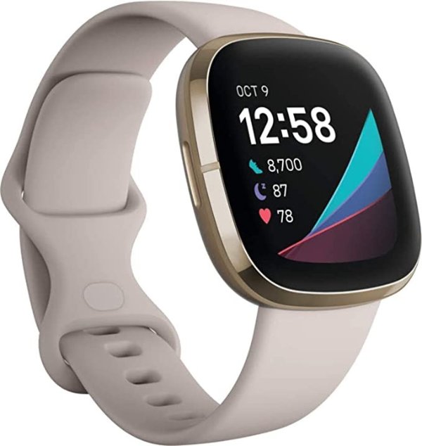 Sense Advanced Health Watch with EDA and Stress Management tools, Temperature Tracking and Heart Health Insights – Lunar White/Soft Gold
