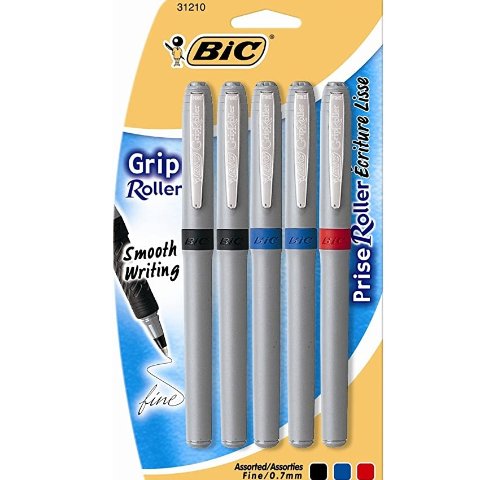 $5.52 (指导价$7.73)限今天：BIC Grip 精细圆珠笔5支装 3色组合 0.7mm
