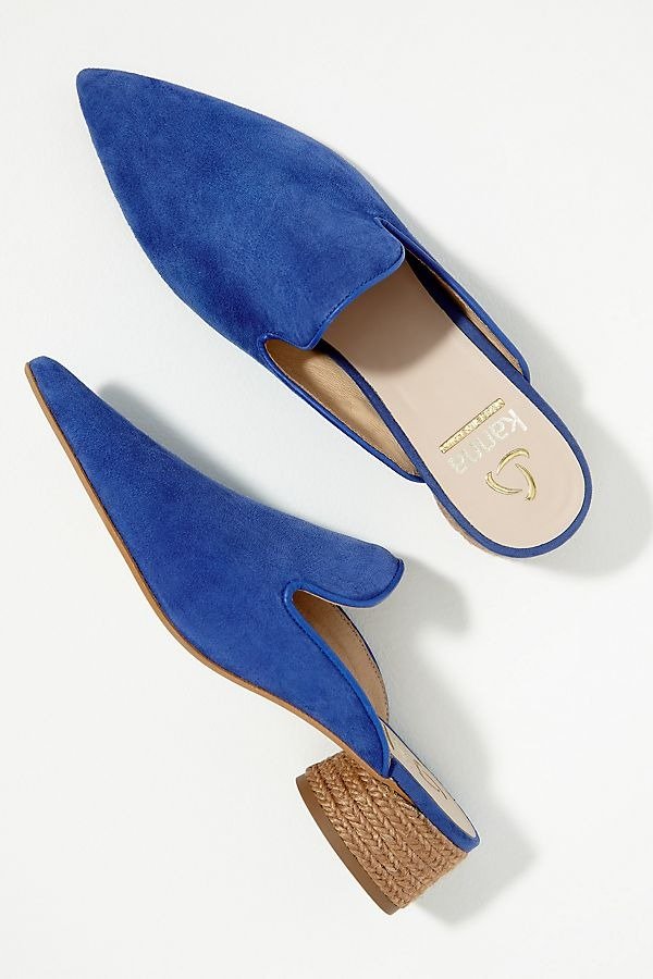 蓝色丝绒穆勒鞋