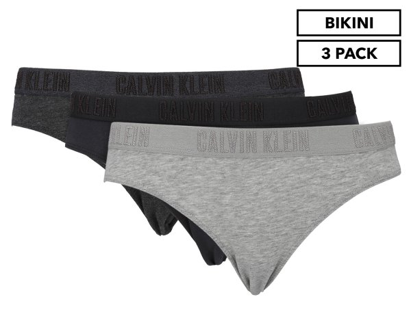Women's Cheeky Monochrome Bikini Briefs 3-Pack - Black/Grey/Dark Grey