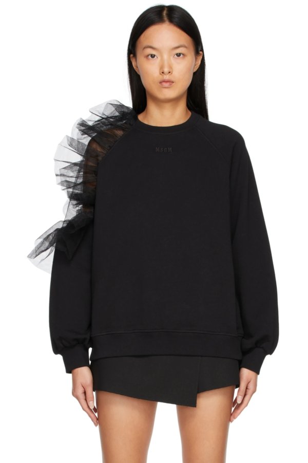 Black Tulle Sleeve Sweatshirt 卫衣