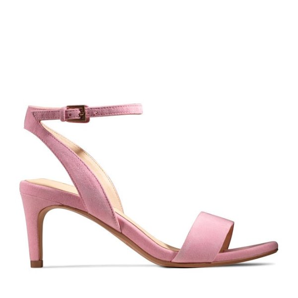 粉色麂皮高跟凉鞋