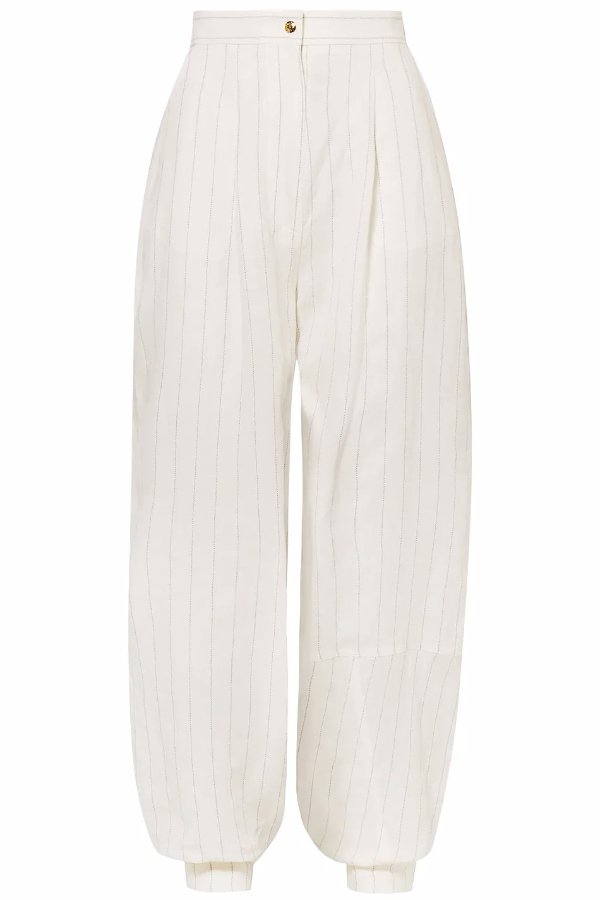 Striped linen-blend wide-leg pants