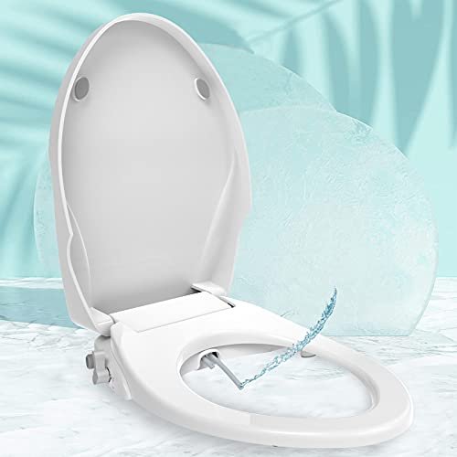 Bidet Toilet Seat, Toilet Seat with Self-Cleaning Dual Nozzles, Non-Electric Universal Toilet Seat Bidet, Home Toilet Seat for Male and Female (White-V-Shape)