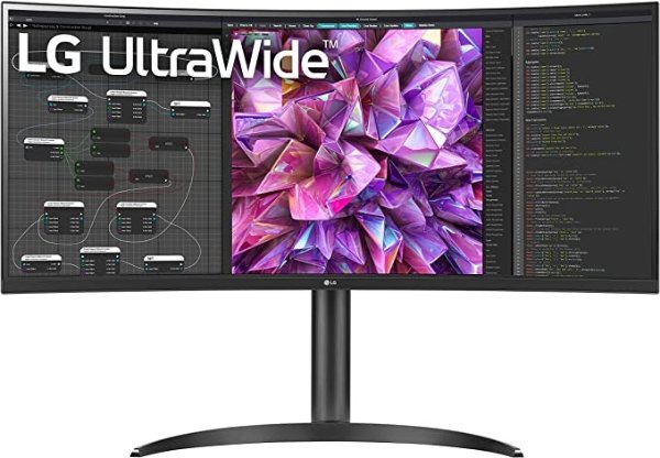 UltraWide 34WQ73A-B 34 Inch 曲面屏显示器 IPS QHD Resolution Display, HDR 10 Compatibility, Built-in KVM, and USB Type-C, Black