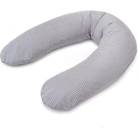 Stillkissen & Schwangerschaftskissen Dodo Pillow Premium - 180 cm inkl. Bezug aus Baumwolle - Leise und feine Mikroperlen, schadstoffgepruft, maschinenwaschbar - Punkte Grau