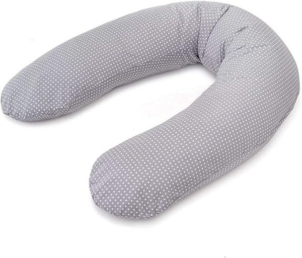 Stillkissen & Schwangerschaftskissen Dodo Pillow Premium - 180 cm inkl. Bezug aus Baumwolle - Leise und feine Mikroperlen, schadstoffgepruft, maschinenwaschbar - Punkte Grau