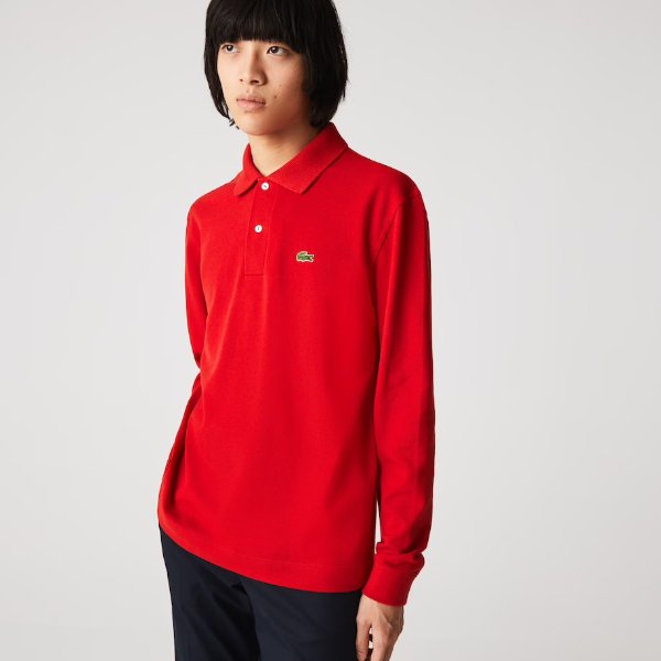 红色Polo长袖衫