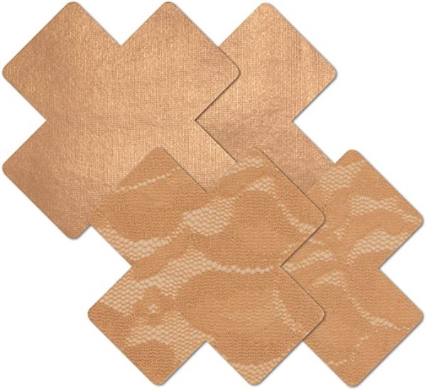 Nippies Tan Caramel Cross Waterproof Adhesive Fabric Nipple Cover Pasties