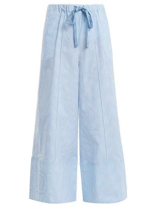 Wide-leg striped cotton-poplin trousers 裤