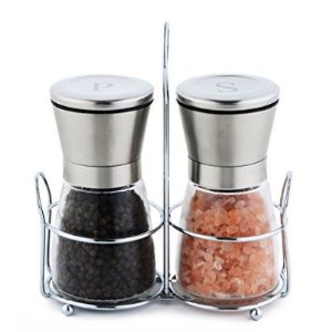 Cucinare 盐和胡椒透明玻璃罐套装（带小支架）