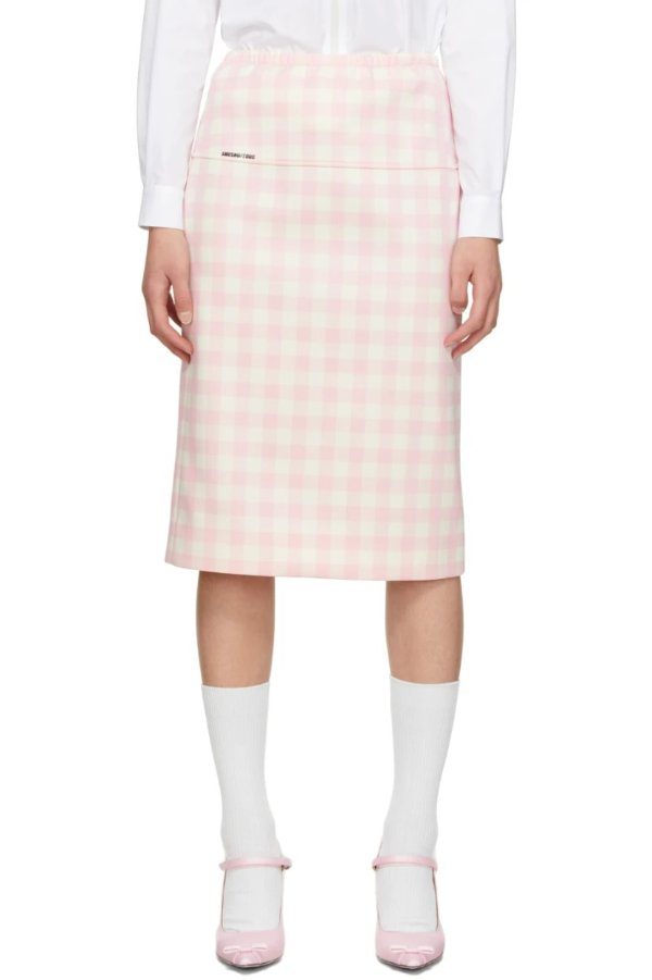 粉色 & 灰白色格纹半身裙