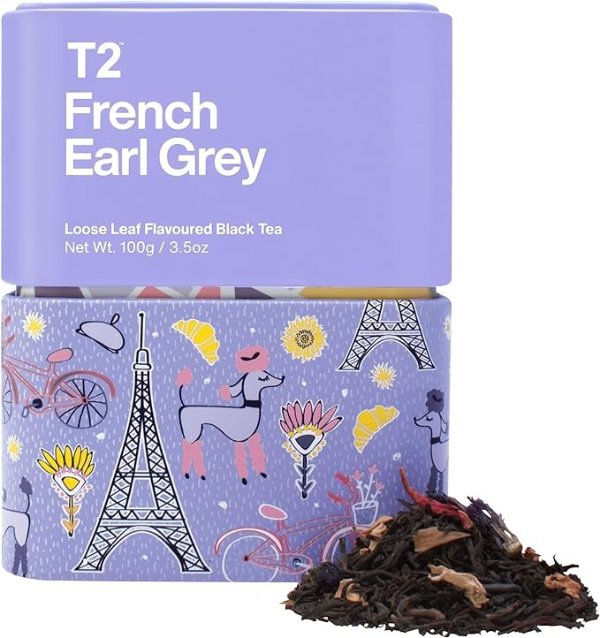T2 French Earl Grey Black Tea, Loose Leaf Black Tea in T2 Icon Tin, 100 g