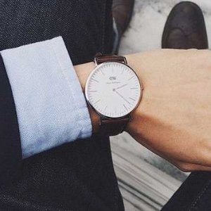 史低价：Daniel Wellington Bristol 男士复古风格真皮表带手表